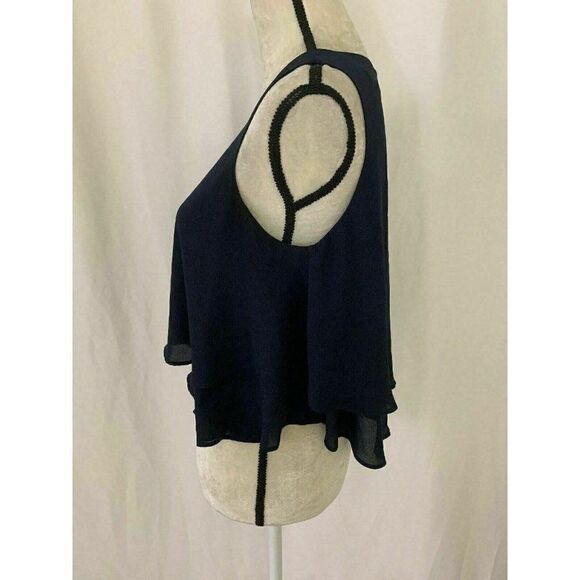 Zara Womens Solid Navy Blue Crew Neck Crop Tank Top Blouse Small - Picture 3 of 5